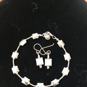 Artisan made Silver beaded bracelet and earrings